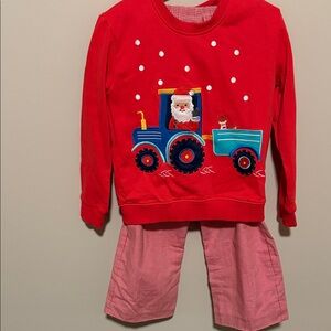 Festive Red Santa Tractor Pajama Set for Kids
